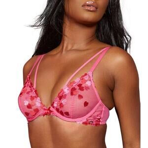 Love Vera New Embroidered Heart Strappy Underwire Bra Pink Size 34DDD
